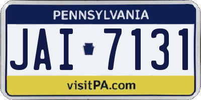 PA license plate JAI7131