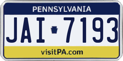 PA license plate JAI7193