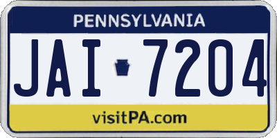 PA license plate JAI7204
