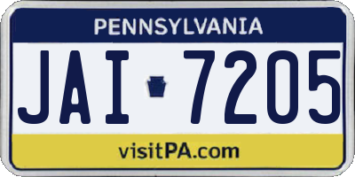 PA license plate JAI7205