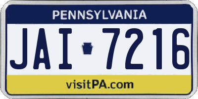 PA license plate JAI7216