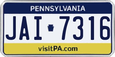 PA license plate JAI7316