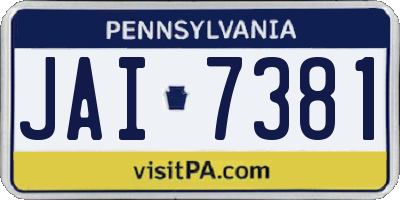 PA license plate JAI7381