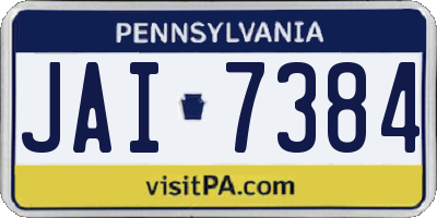 PA license plate JAI7384