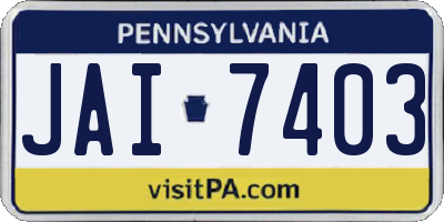 PA license plate JAI7403