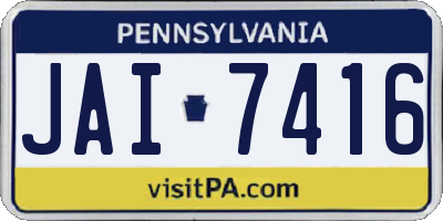 PA license plate JAI7416