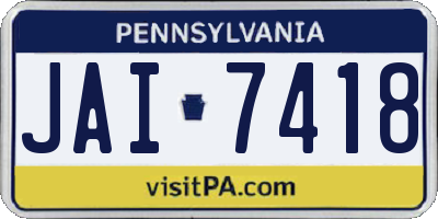 PA license plate JAI7418