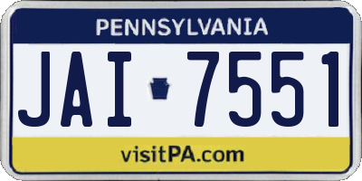 PA license plate JAI7551