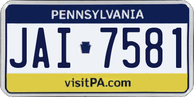 PA license plate JAI7581