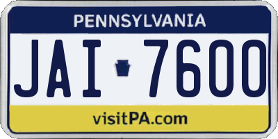PA license plate JAI7600