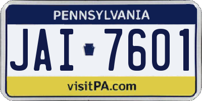 PA license plate JAI7601