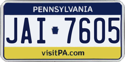 PA license plate JAI7605