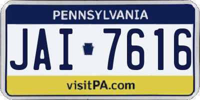 PA license plate JAI7616