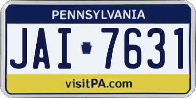 PA license plate JAI7631