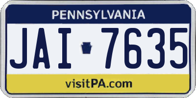 PA license plate JAI7635