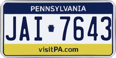 PA license plate JAI7643