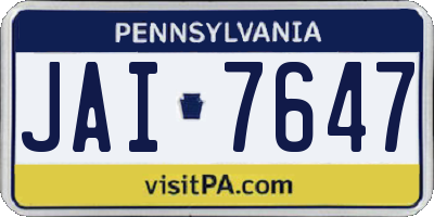 PA license plate JAI7647