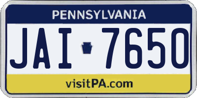 PA license plate JAI7650