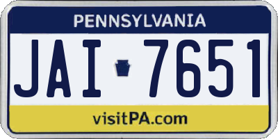 PA license plate JAI7651