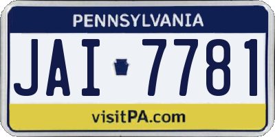 PA license plate JAI7781