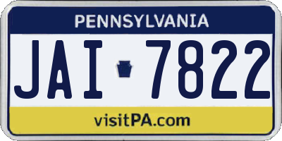 PA license plate JAI7822