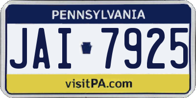 PA license plate JAI7925