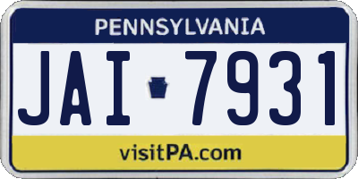 PA license plate JAI7931