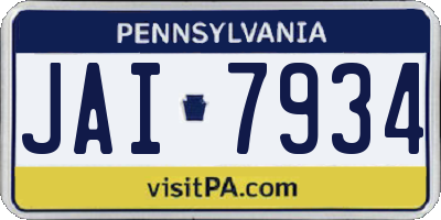 PA license plate JAI7934