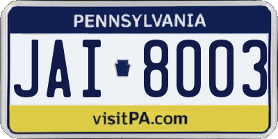 PA license plate JAI8003