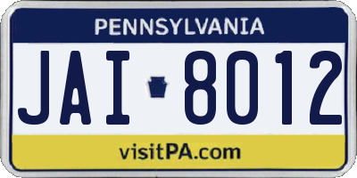 PA license plate JAI8012