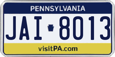 PA license plate JAI8013