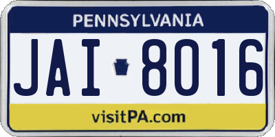 PA license plate JAI8016