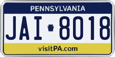 PA license plate JAI8018
