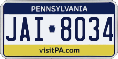 PA license plate JAI8034