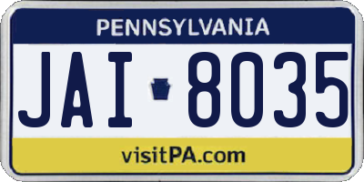 PA license plate JAI8035
