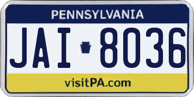 PA license plate JAI8036