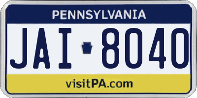 PA license plate JAI8040