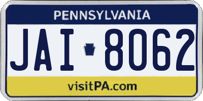 PA license plate JAI8062