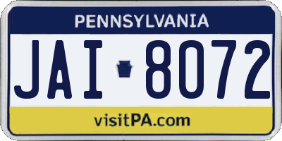 PA license plate JAI8072