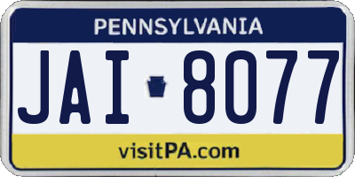 PA license plate JAI8077