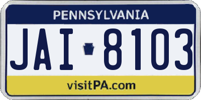 PA license plate JAI8103