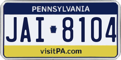 PA license plate JAI8104
