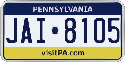 PA license plate JAI8105