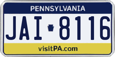 PA license plate JAI8116