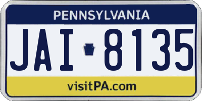 PA license plate JAI8135