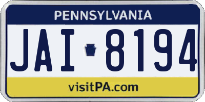 PA license plate JAI8194