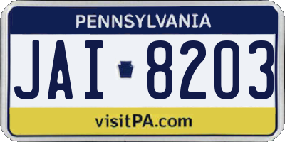 PA license plate JAI8203