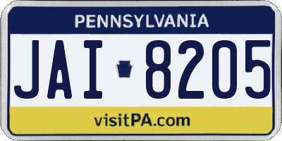 PA license plate JAI8205