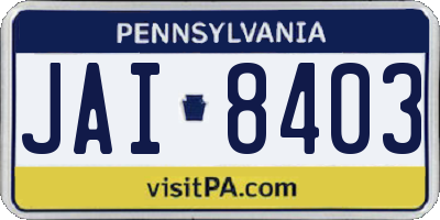 PA license plate JAI8403