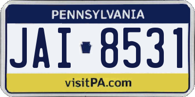 PA license plate JAI8531